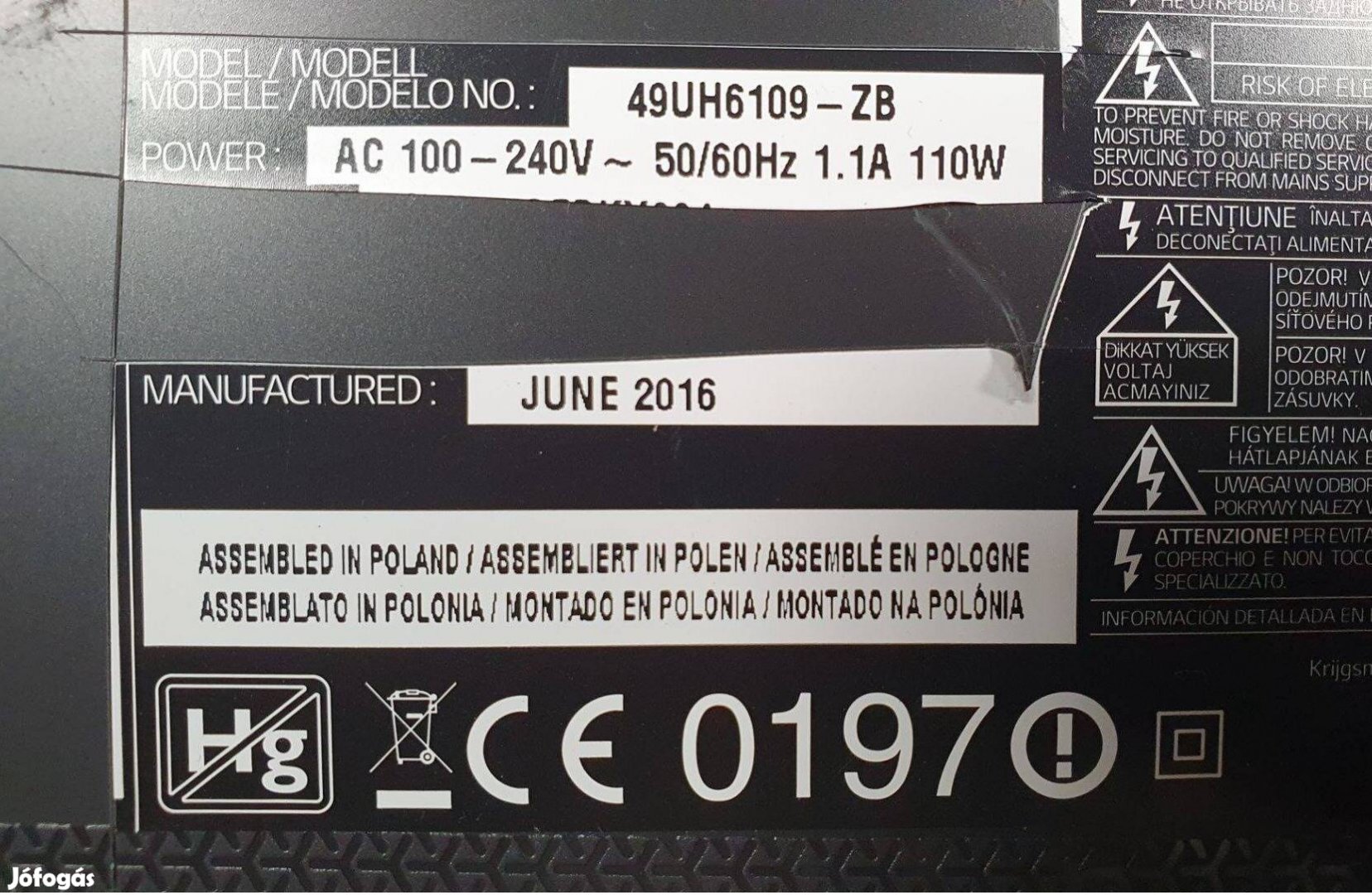 LG 49UH6109 LED LCD tv hibás törött alkatrésznek 4K UHD Smart
