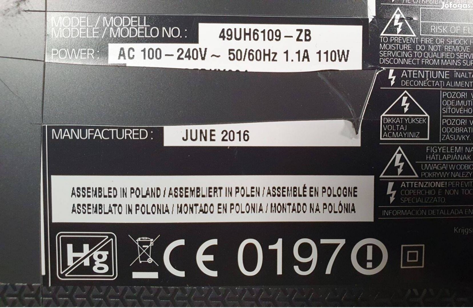 LG 49UH6109 LED tv hibás törött alkatrésznek 4K UHD eladó