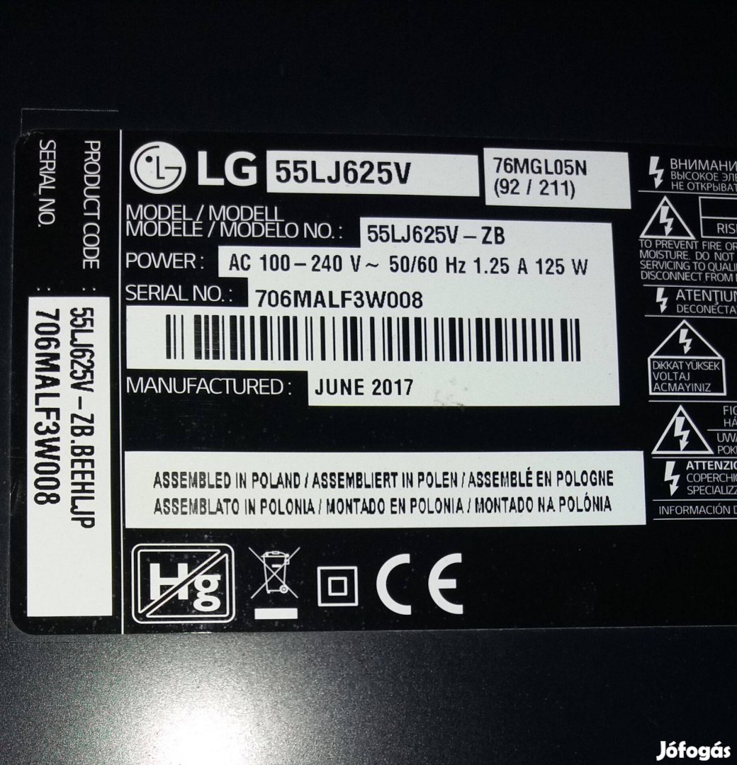 LG 55LJ625V LED LCD tv hibás törött alkatrésznek