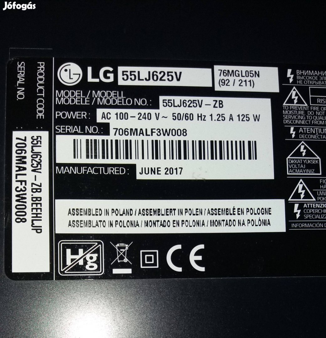 LG 55LJ625V LED LCD tv hibás törött alkatrésznek