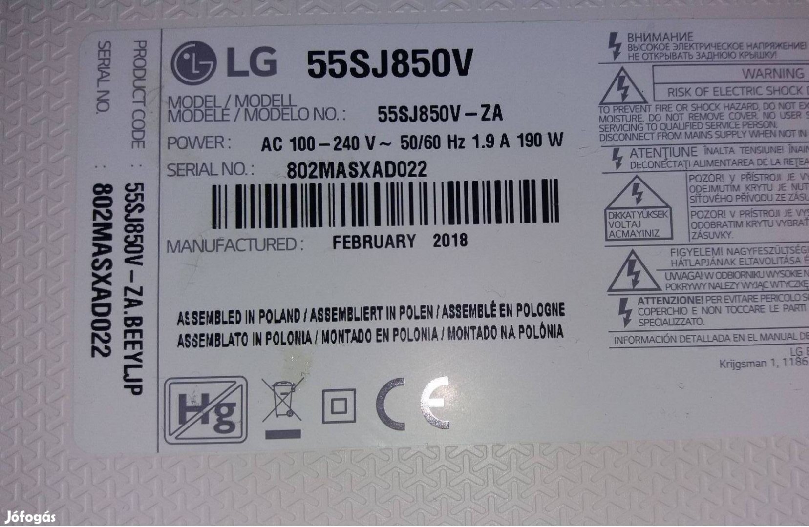 LG 55SJ850V LED tv Superuhd Komplett háttér világítás