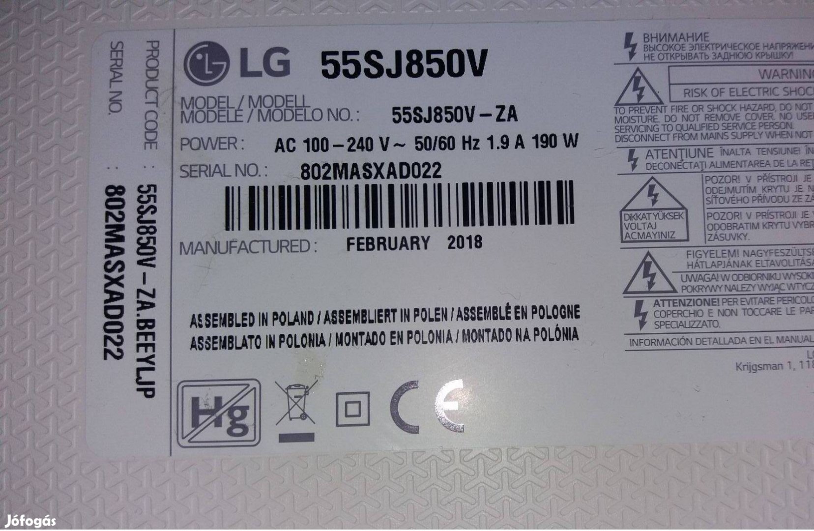 LG 55SJ850V LED tv Superuhd Komplett háttér világítás