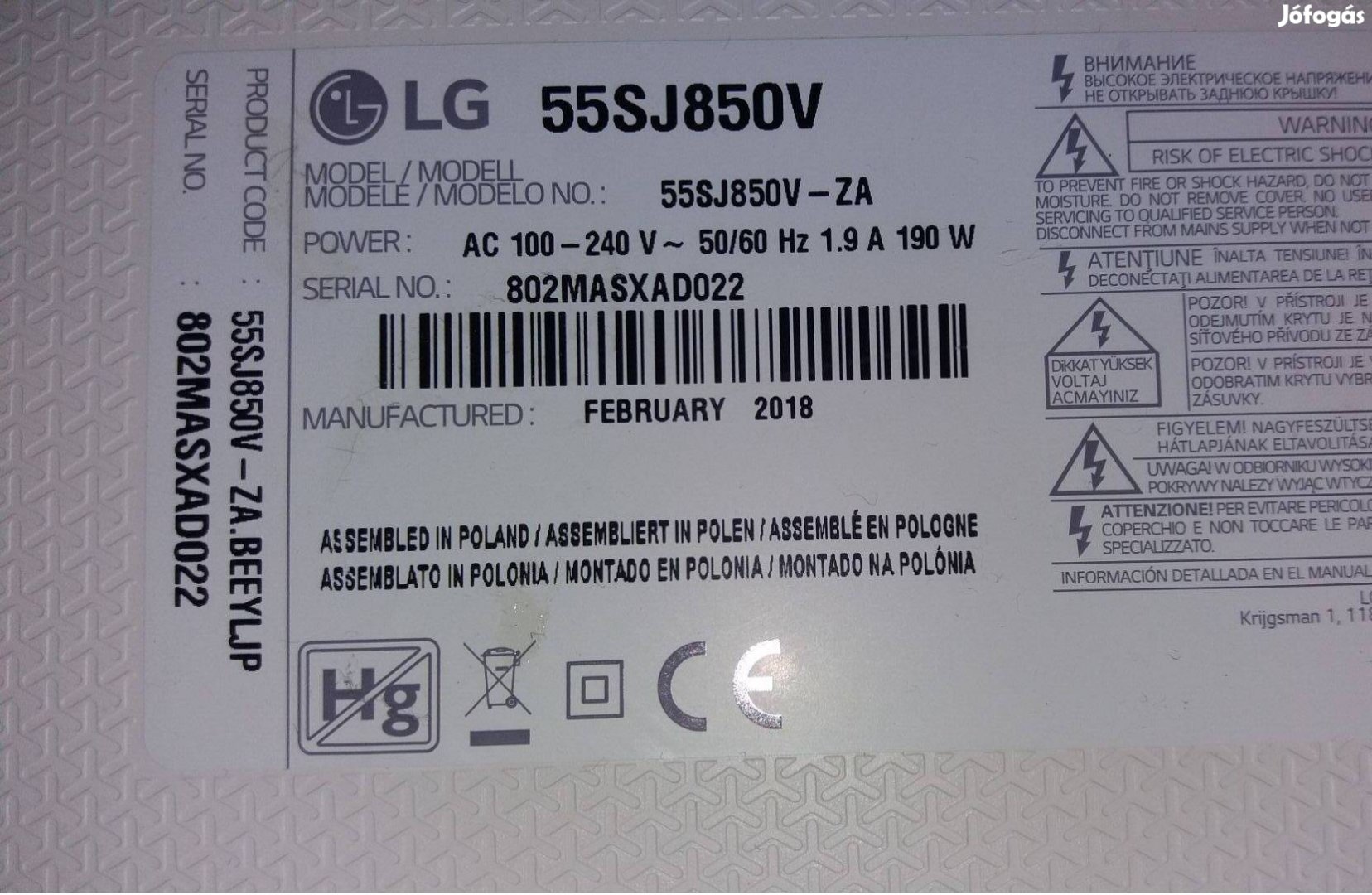 LG 55SJ850V LED tv Superuhd Komplett háttér világítás