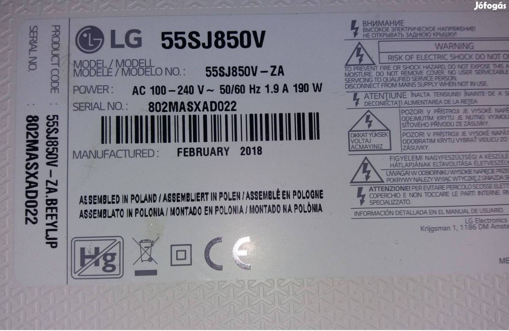 LG 55SJ850V LED tv Superuhd Komplett háttér világítás