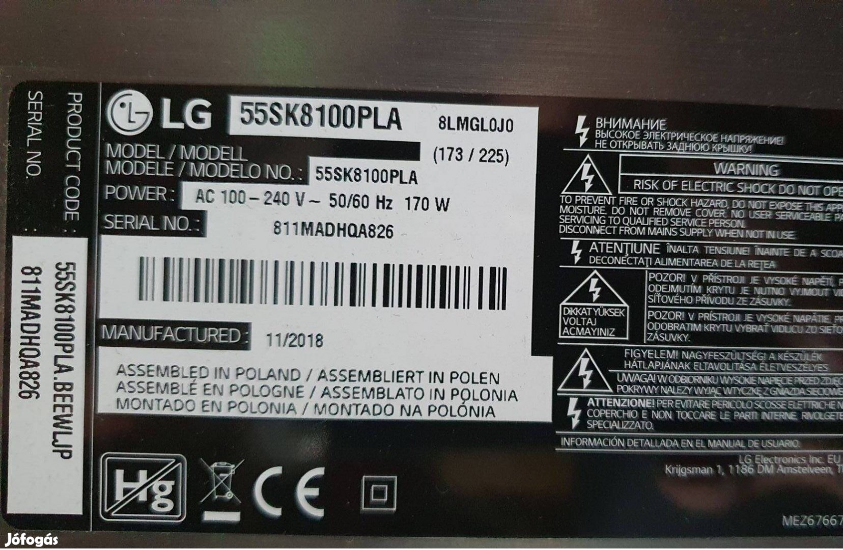 LG 55SK8100PLA LED tv tápegység panel,main elkelt