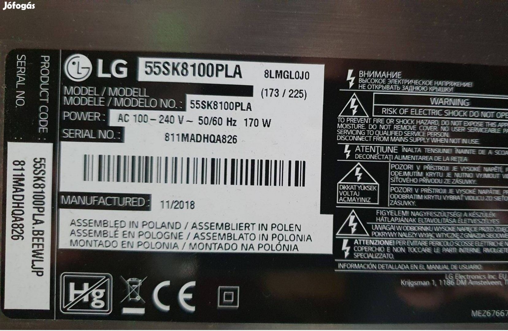 LG 55SK8100PLA LED tv tápegység panel,main elkelt