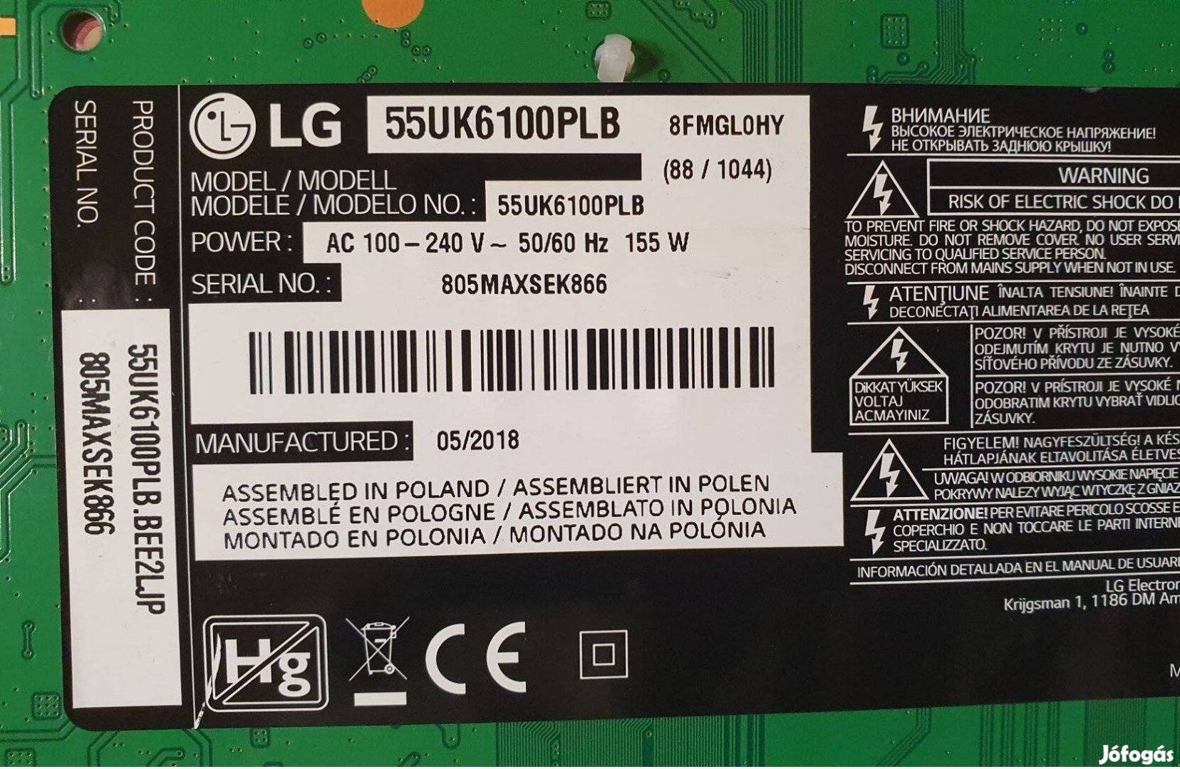 LG 55UK6100PLB LED LCD tv panelek alkatrésznek 55UK6100 Smart LJ7