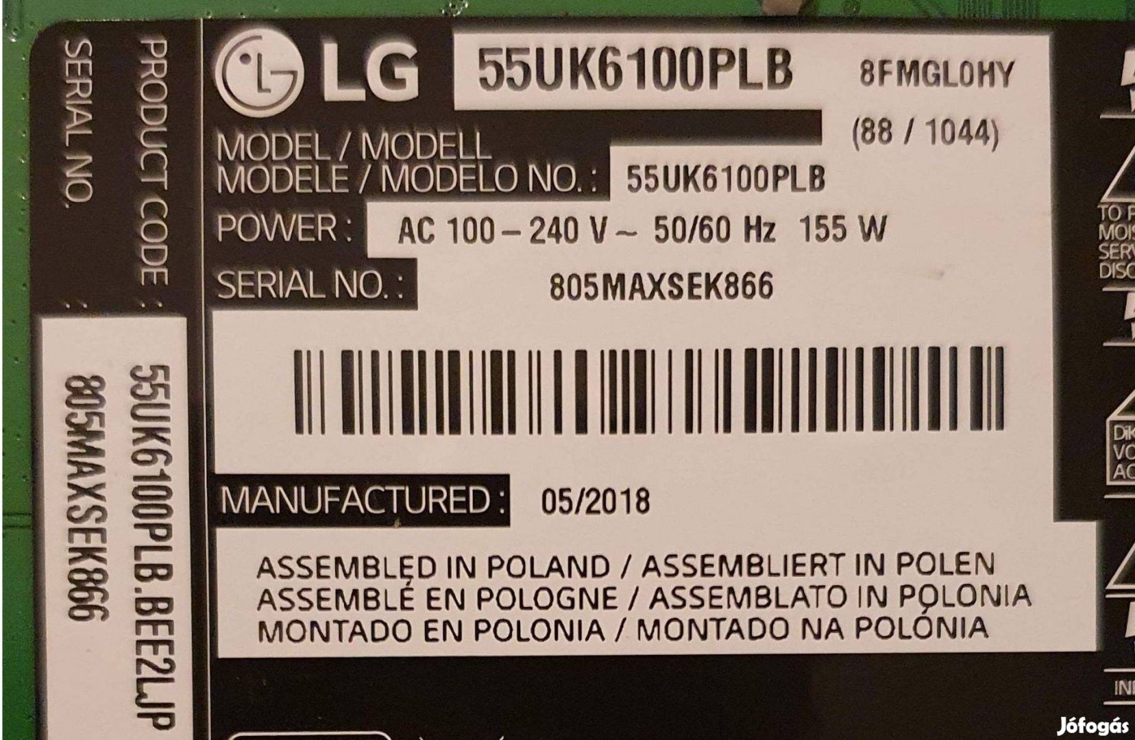 LG 55UK6100PLB LED LCD tv panelek alkatrésznek 55UK6100 Smart UHD