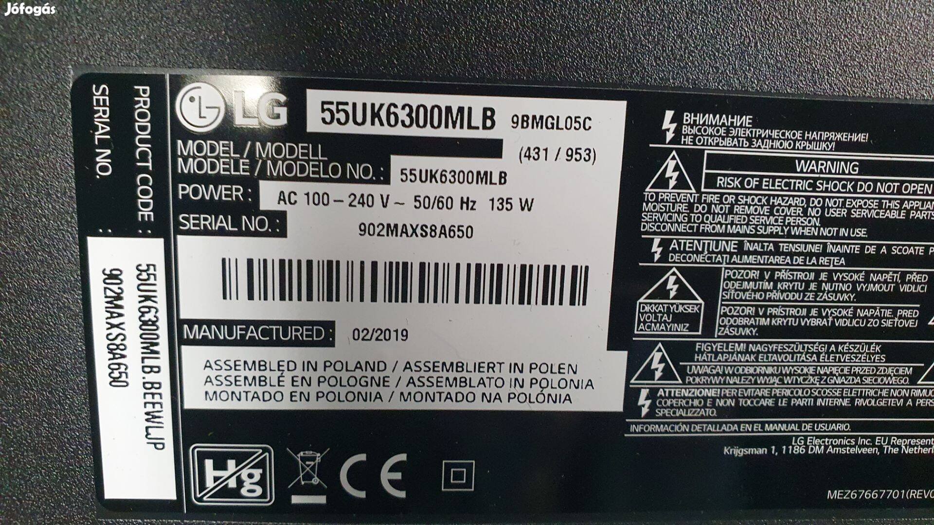 LG 55UK6300MLB LED LCD tv hibás törött alkatrésznek 55UK6300 LJ8