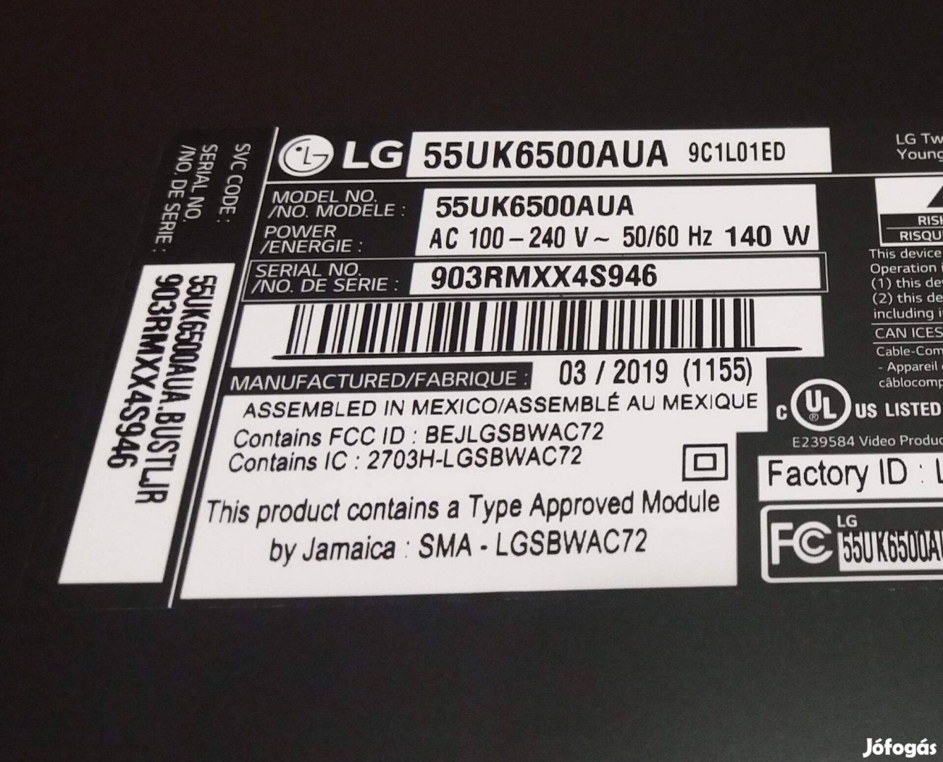 LG 55UK6500AUA LED LCD tv hibás törött alkatrésznek 55UK6500 main ninc