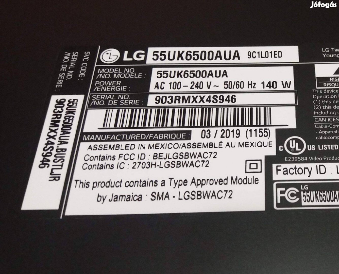 LG 55UK6500AUA LED LCD tv törött alkatrésznek 55UK6500 main elkelt!