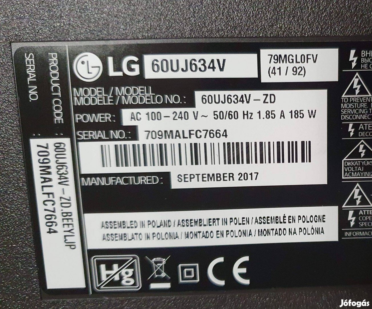 LG 60Uj634V LED LCD UHD tv hibás törött alkatrésznek