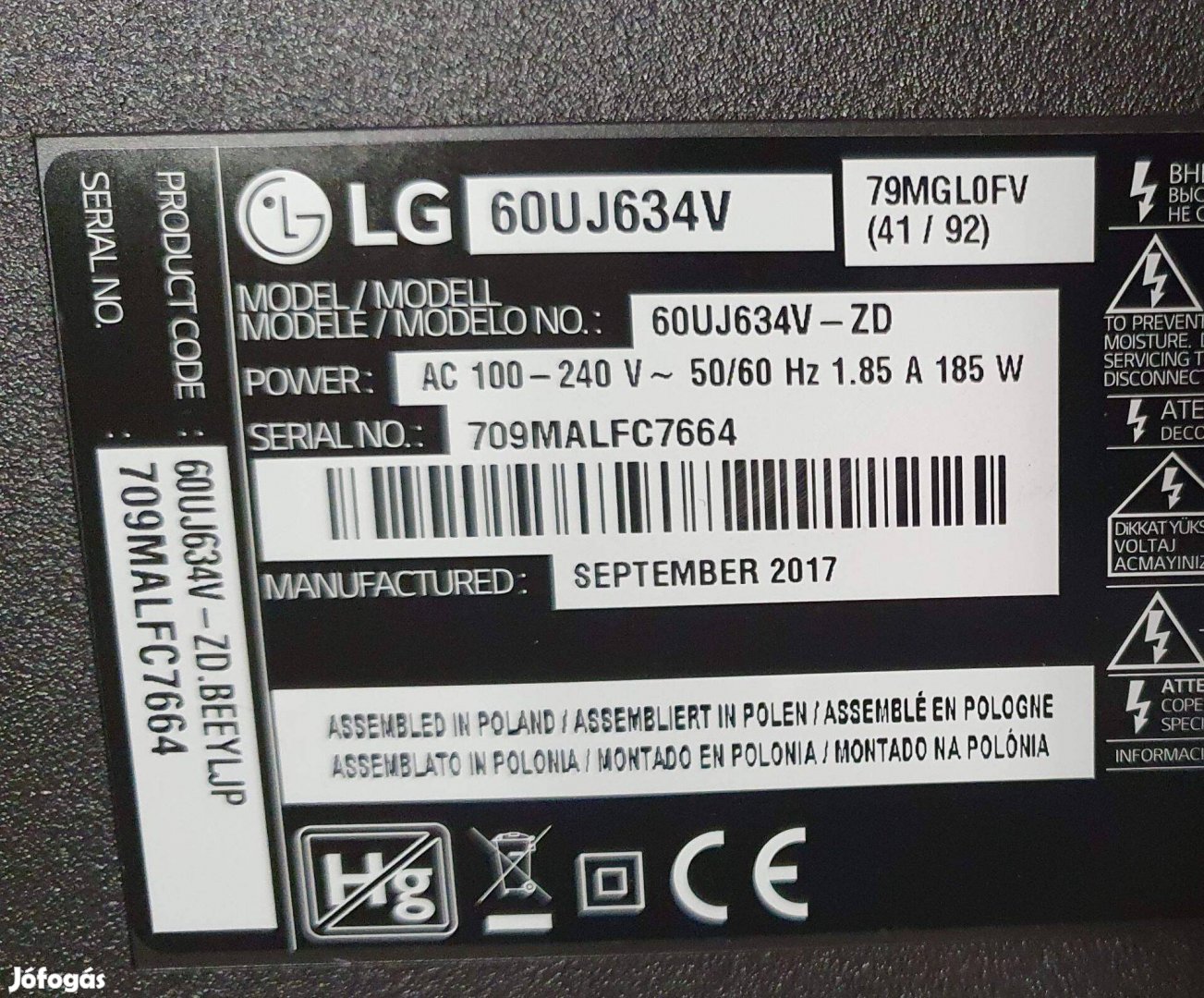 LG 60Uj634V LED LCD UHD tv hibás törött alkatrésznek 2
