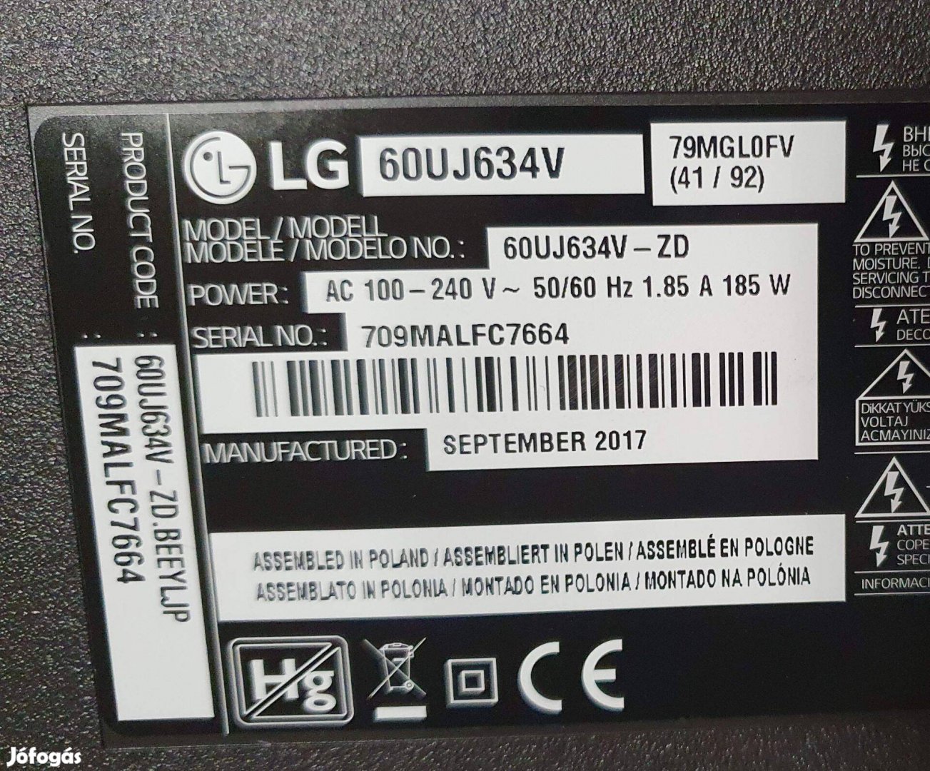 LG 60Uj634V LED LCD UHD tv hibás törött alkatrésznek