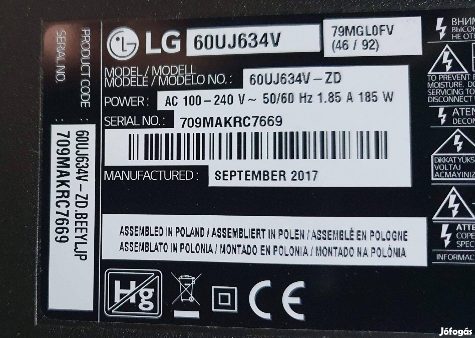 LG 60Uj634V LED LCD UHD tv hibás törött alkatrésznek