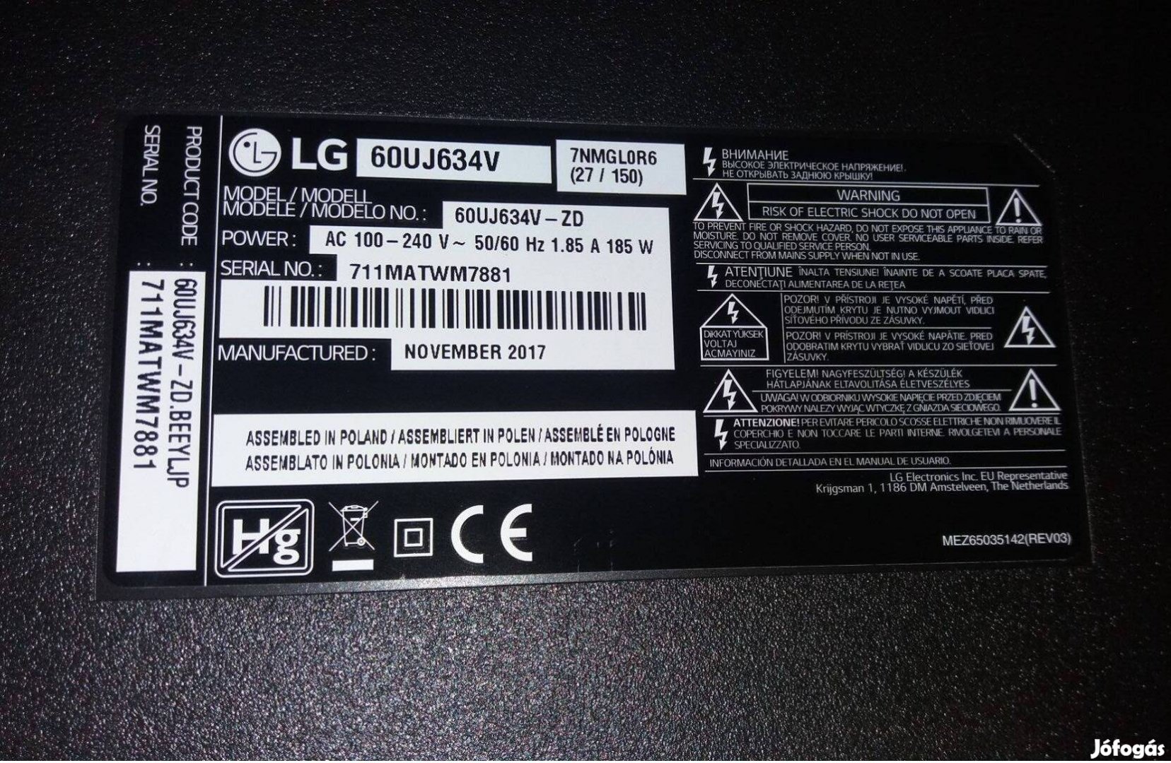 LG 60Uj634V UHD LED tv main board ,Tcon