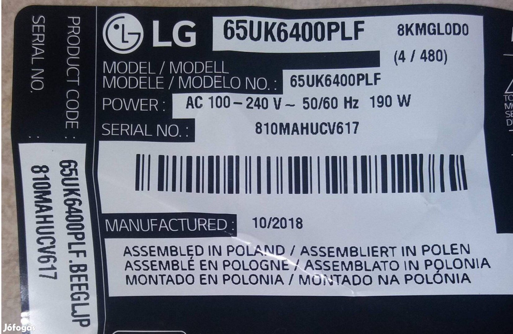 LG 65UK6400PLf LED LCD törött tv ből tápegység panel alkatrésznek