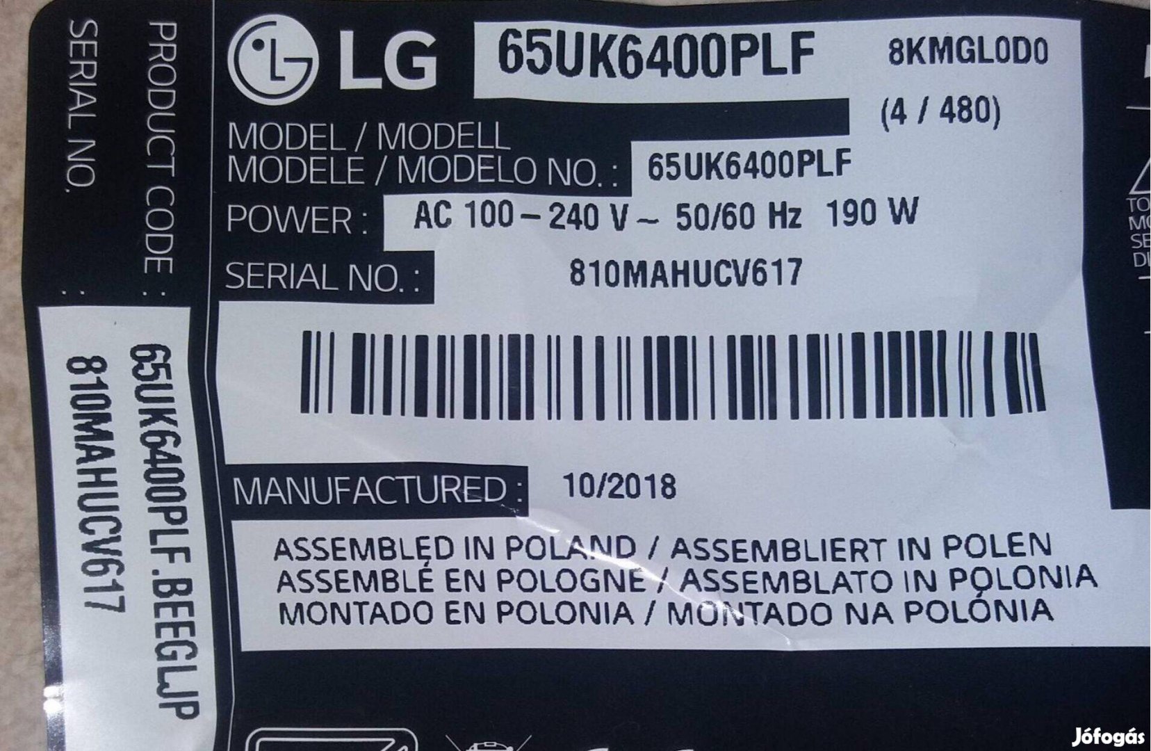 LG 65UK6400PLf LED LCD törött tv ből tápegység panel alkatrésznek
