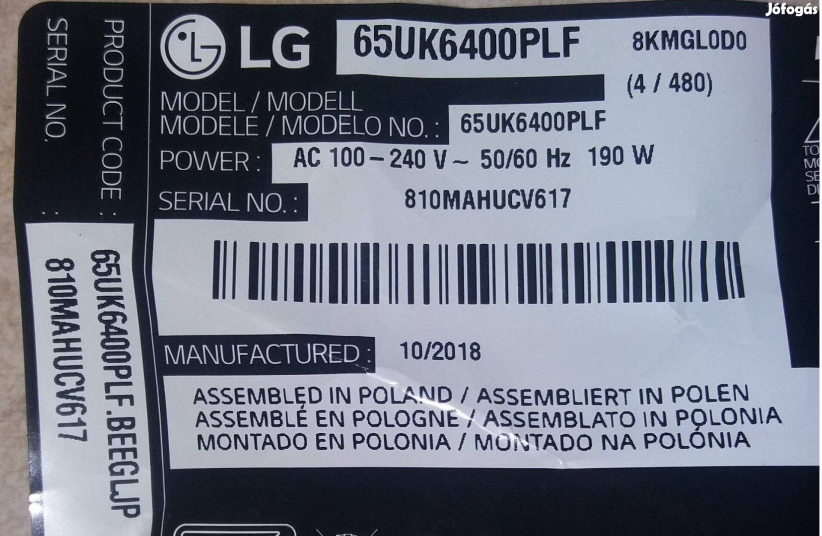 LG 65UK6400PLf LED LCD törött tv ből tápegység panel alkatrésznek