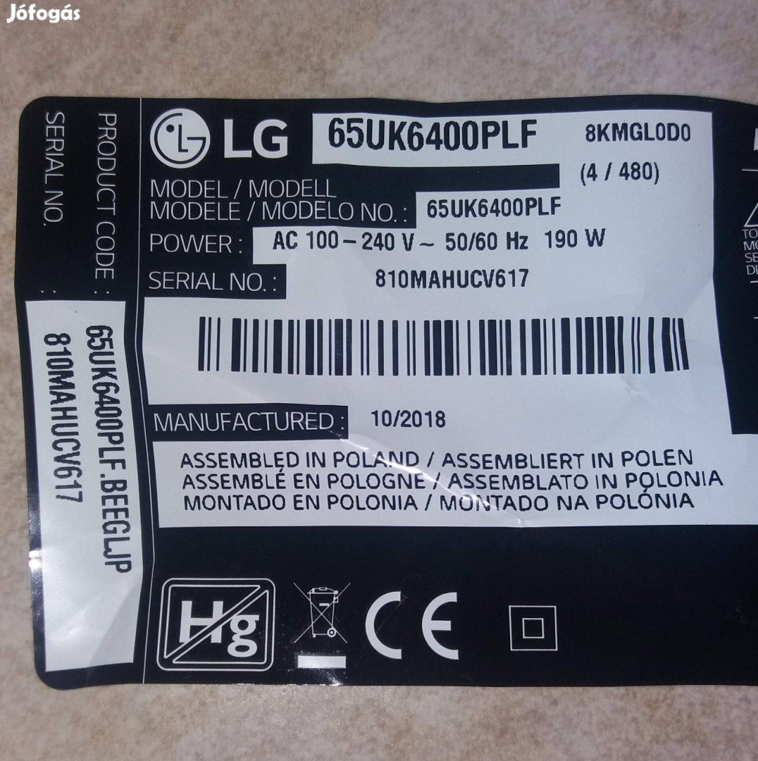 LG 65UK6400PLf LED LCD törött tv ből tápegység panel alkatrésznek