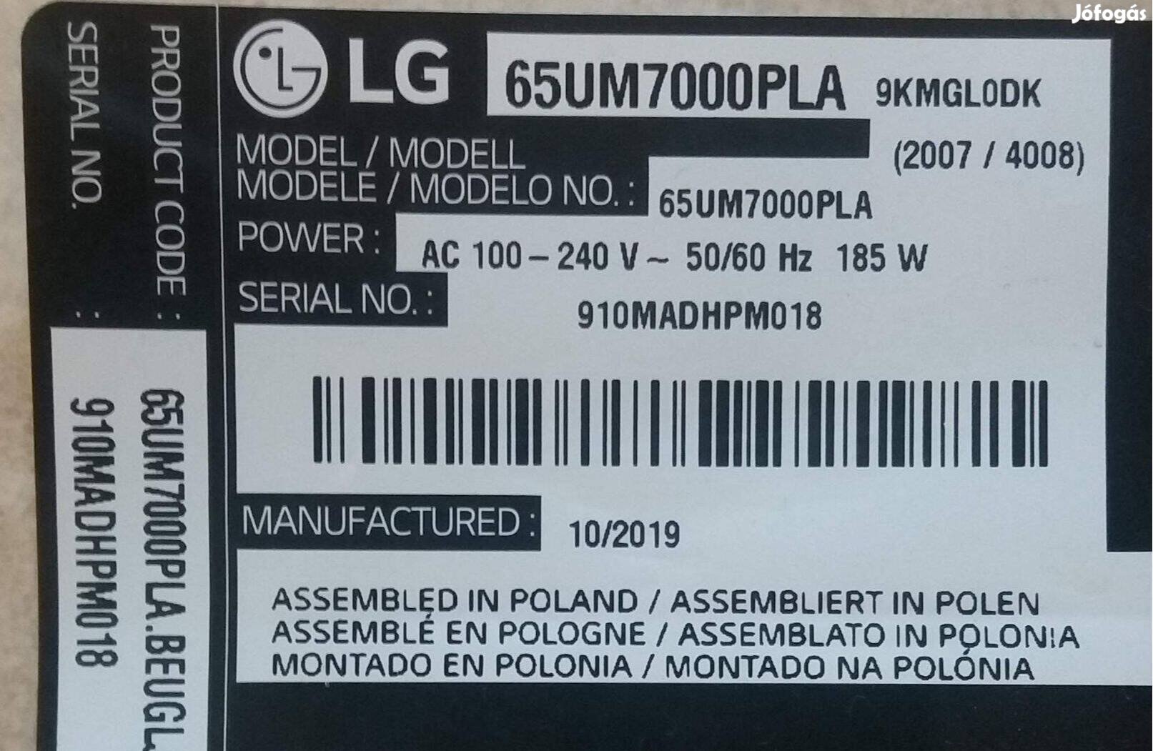 LG 65UM7000PLA LED LCD törött tv ből tápegység panel 65UM7000