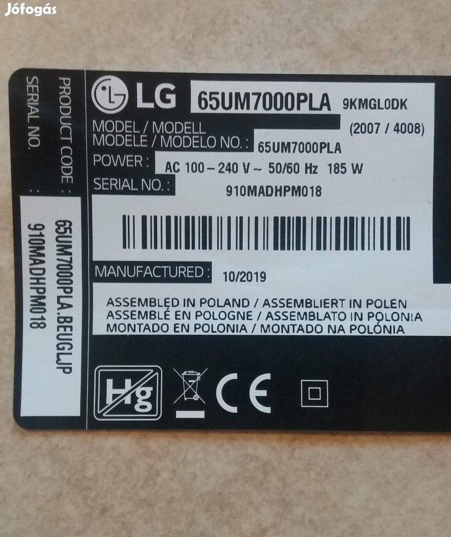 LG 65UM7000PLA LED LCD törött tv ből tápegység panel 65UM7000