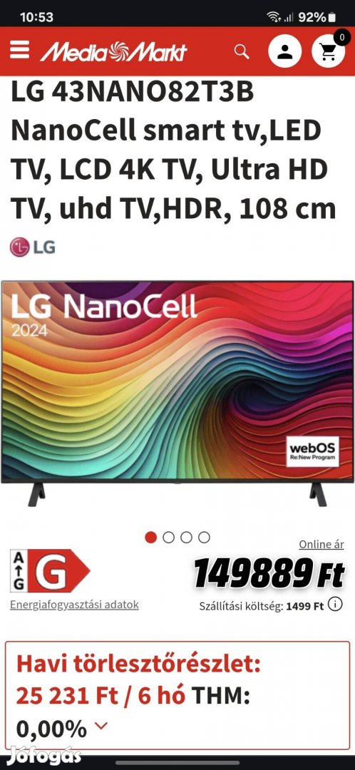 LG Nanocell 43col tv eladó 