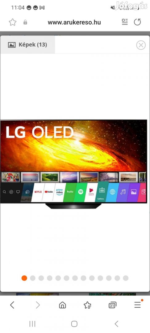 LG OLED 65 BX9 Wifis Smart okos 4K 164cm 