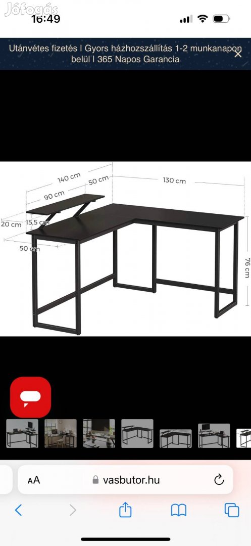 L alakú íróasztal fekete