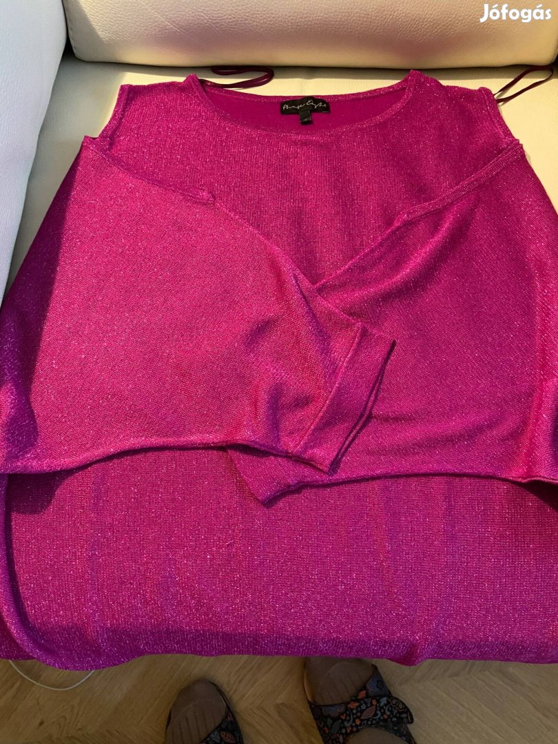 L méretű női ciklámen rövid ujjú nyitott vállú pulóver