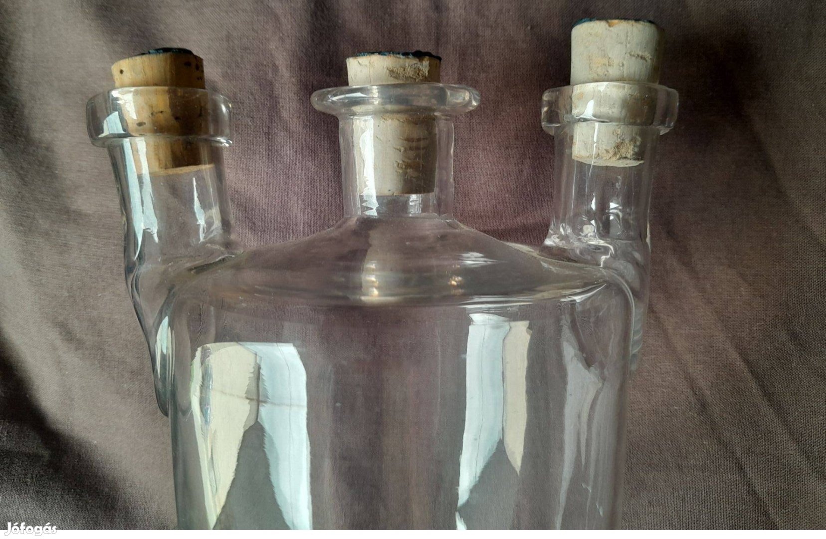 Labor üveg régiség, hibátlan , 3 nyakú üveg