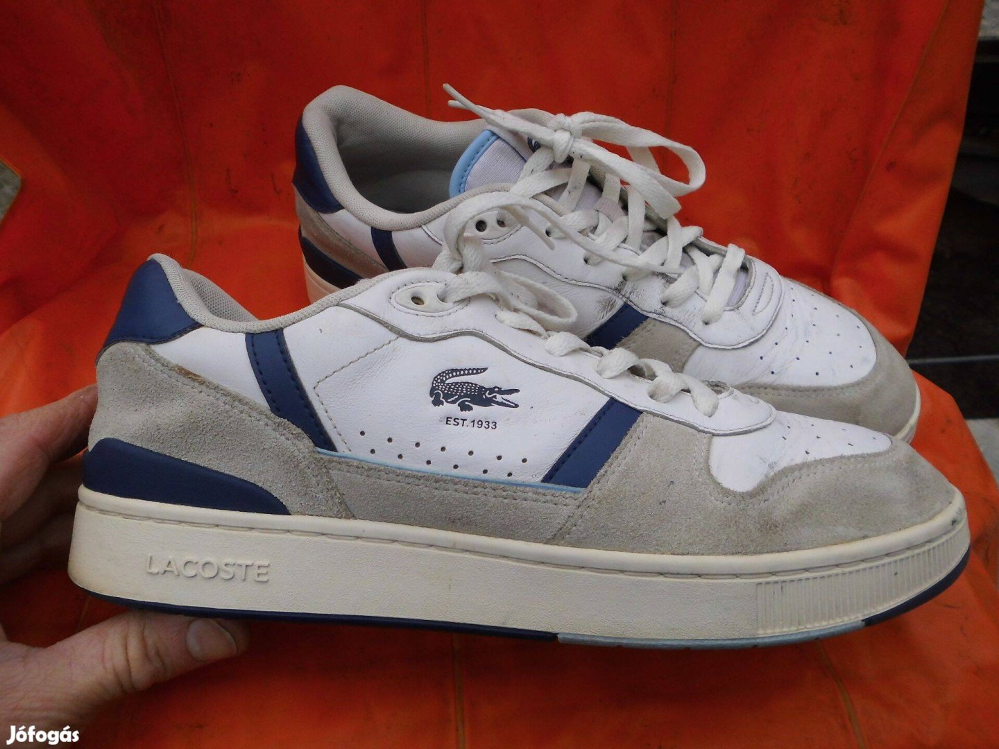 Lacoste fehér-kék bőr 44.5-es férfi utcai cipő eladó,