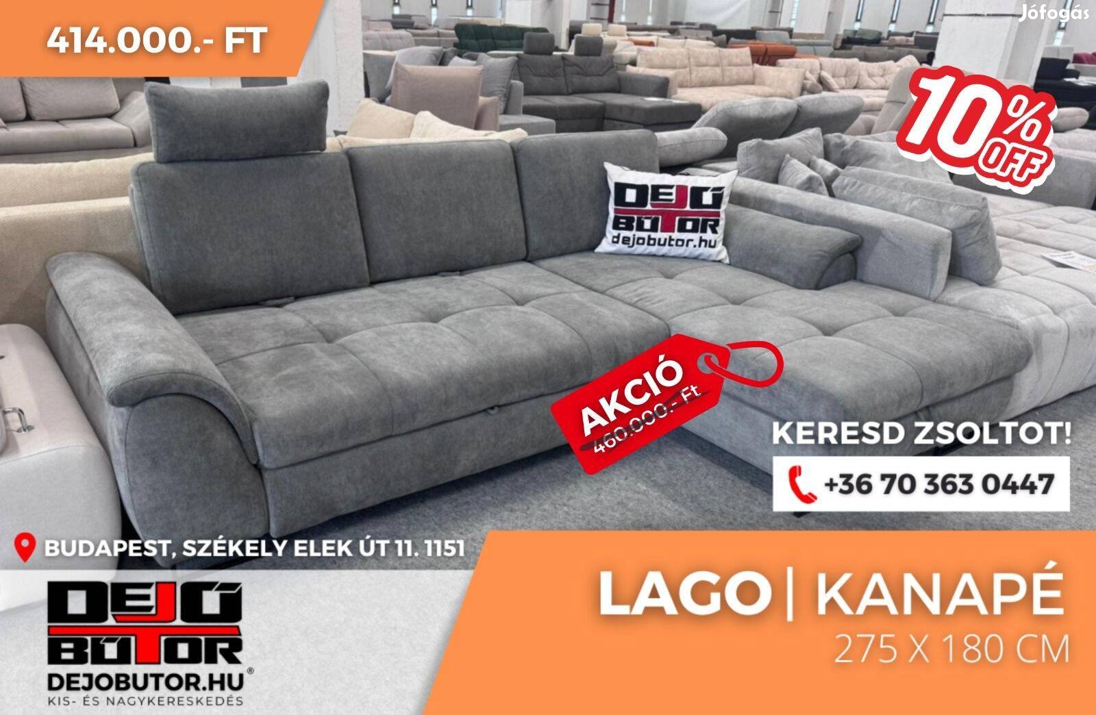 Lago sarok kanapé bútor ülőgarnitúra 275x180 cm grey