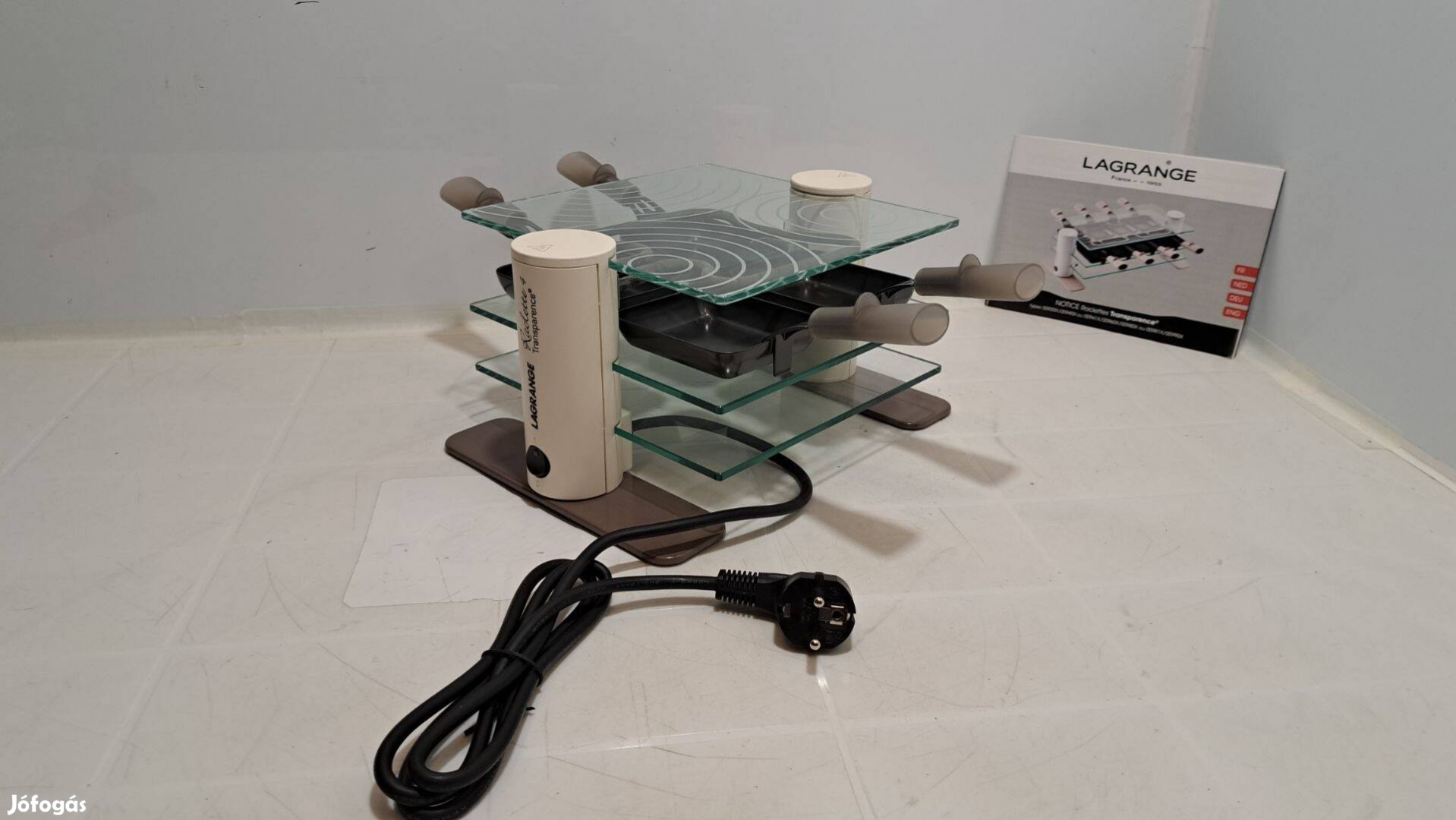 Lagrange asztali üveglapos grill/ raclette sütő , 600 W, 4 személyes