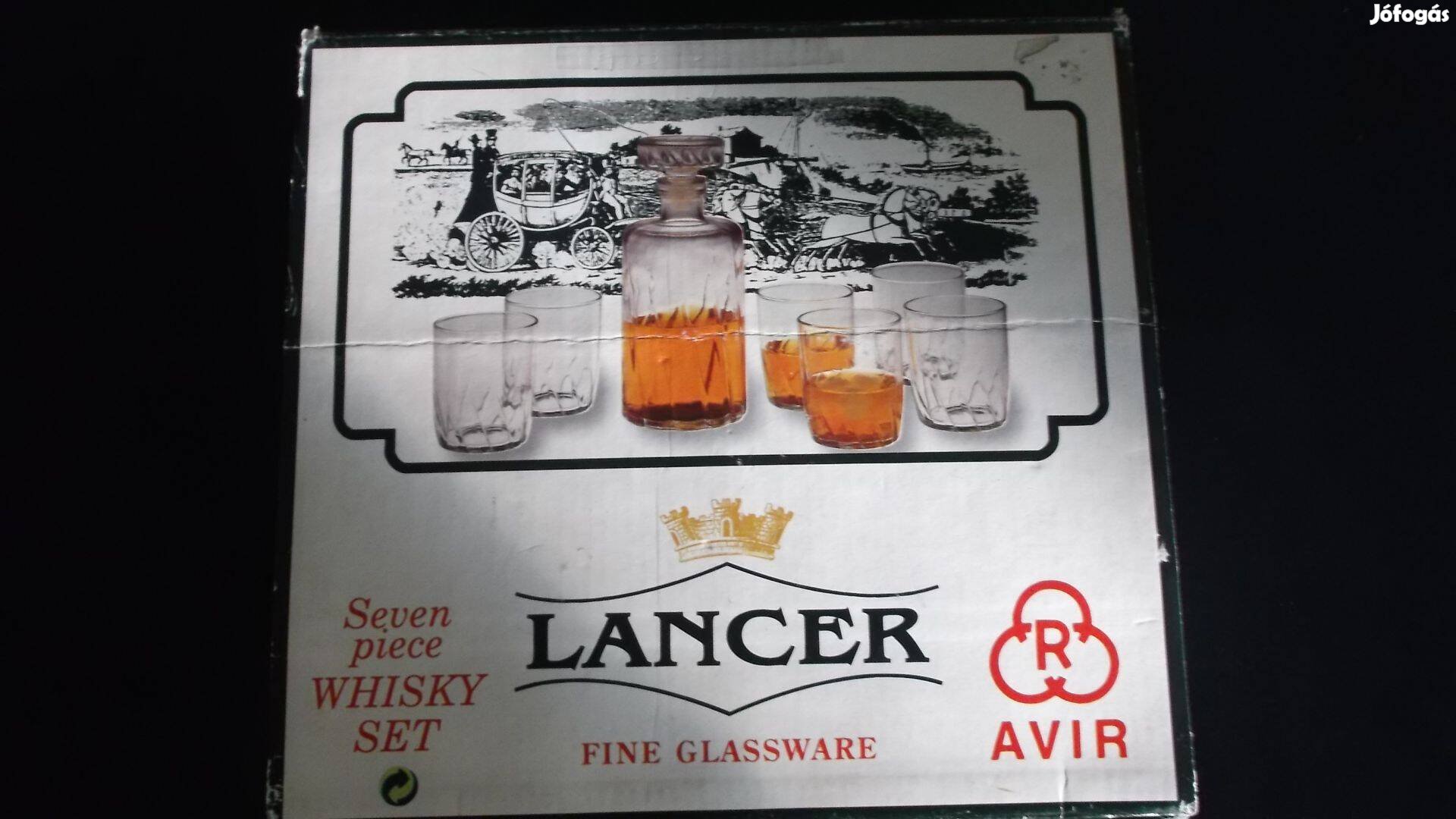 Lancer retró olasz pohár üveg 7 részes whisky készlet doboz
