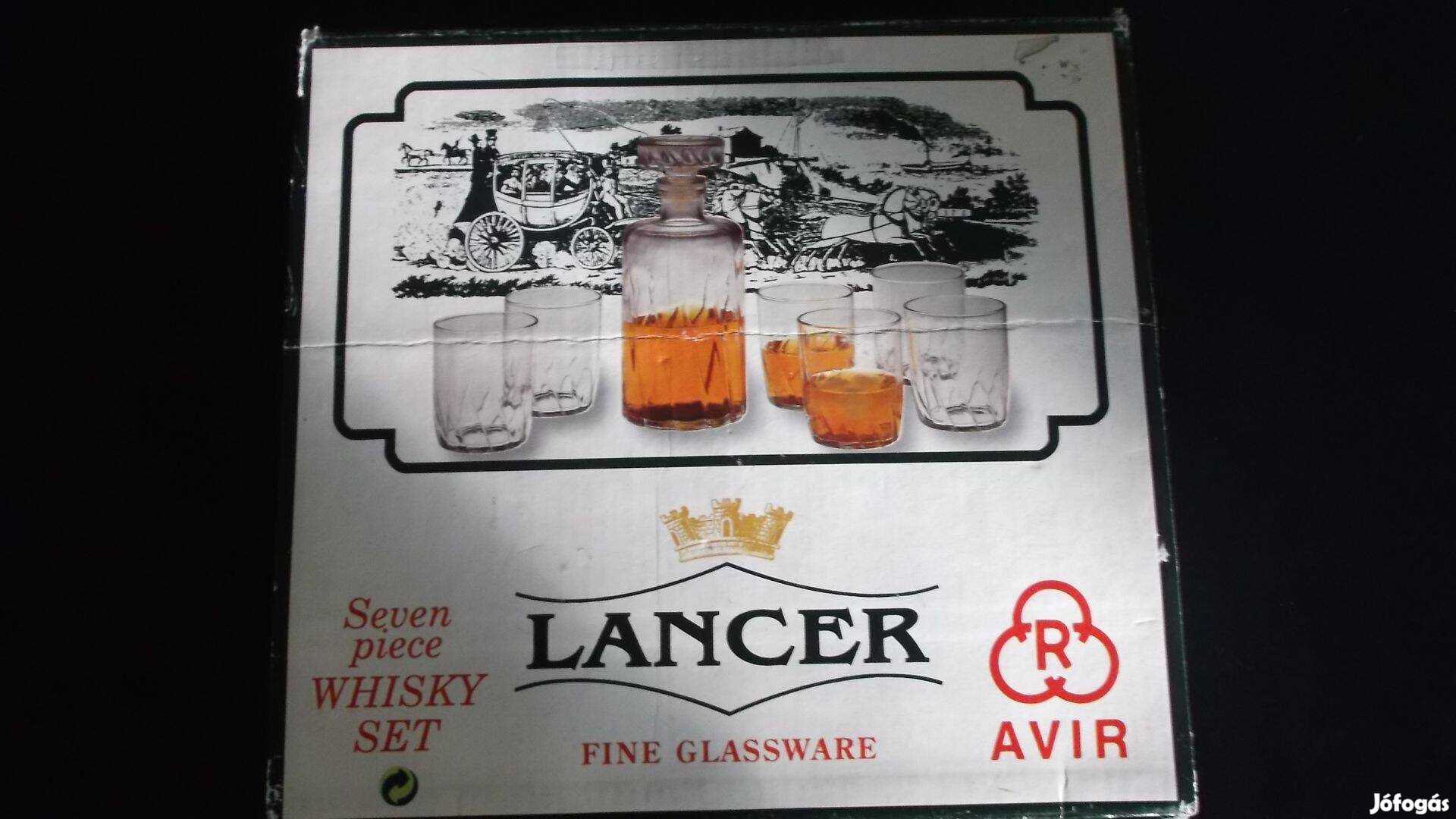 Lancer retró olasz pohár üveg 7 részes whisky whiskey készlet doboz