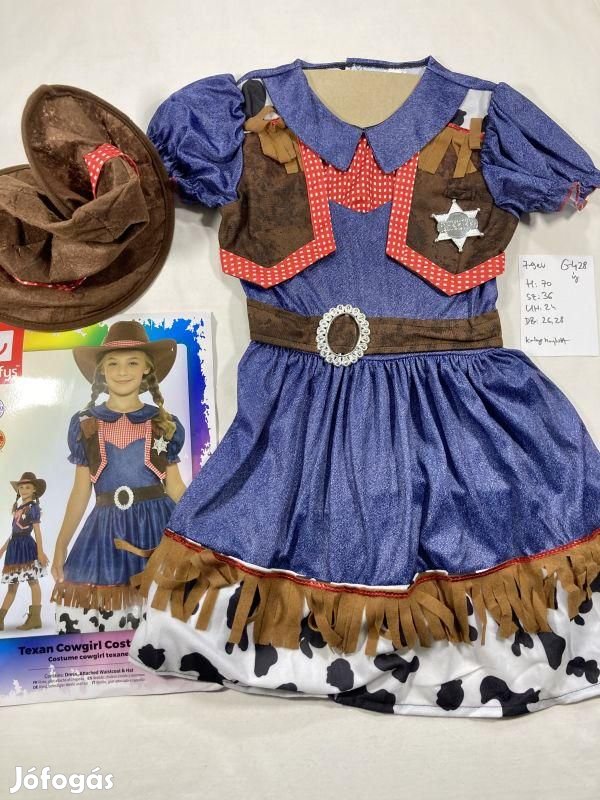 Lány cowboy jelmez, lány serif jelmez, új G428