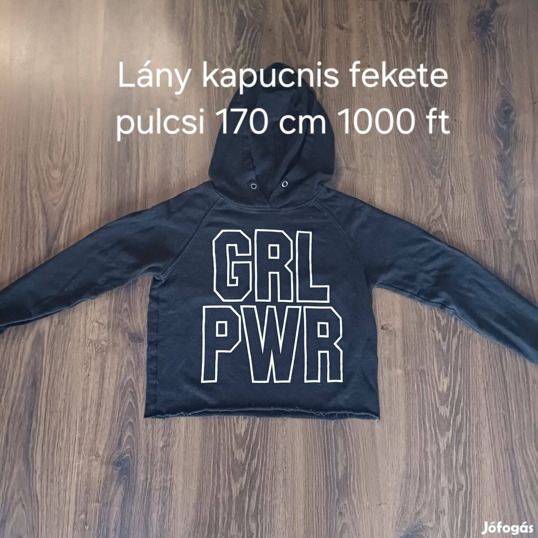 Lány kapucnis fekete pulcsi 170 cm