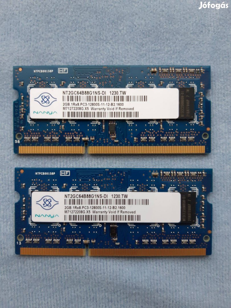 Laptop, notebook memória, RAM 4GB (2x2GB), DDR3, Nanya