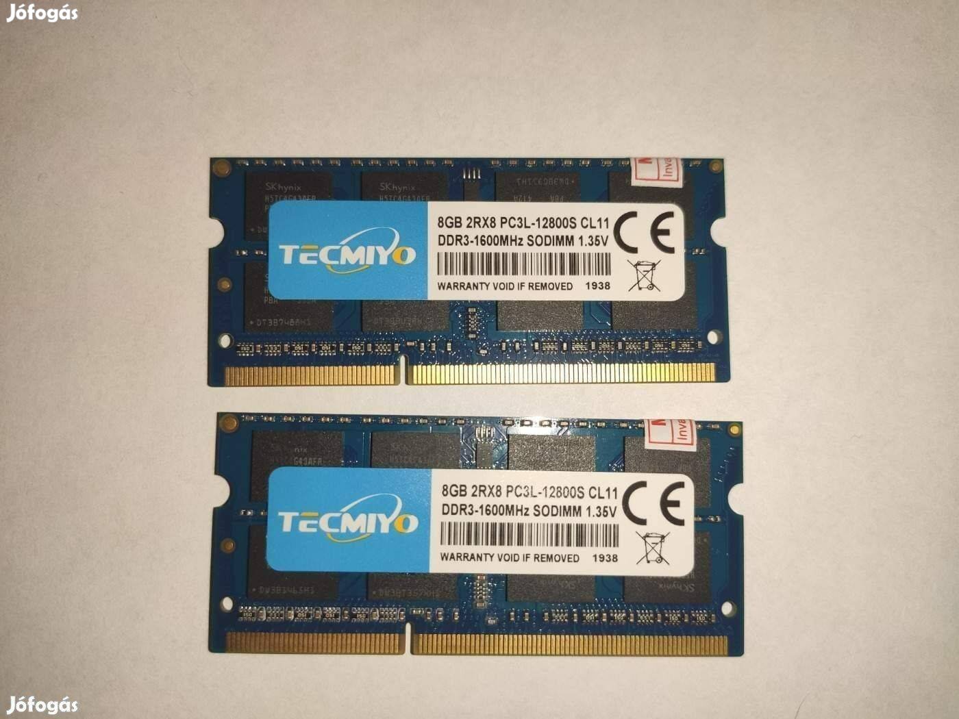 Laptop memória 8gb DDR3 Ram PC3L 12800S 1600 Mhz több is van -posta is