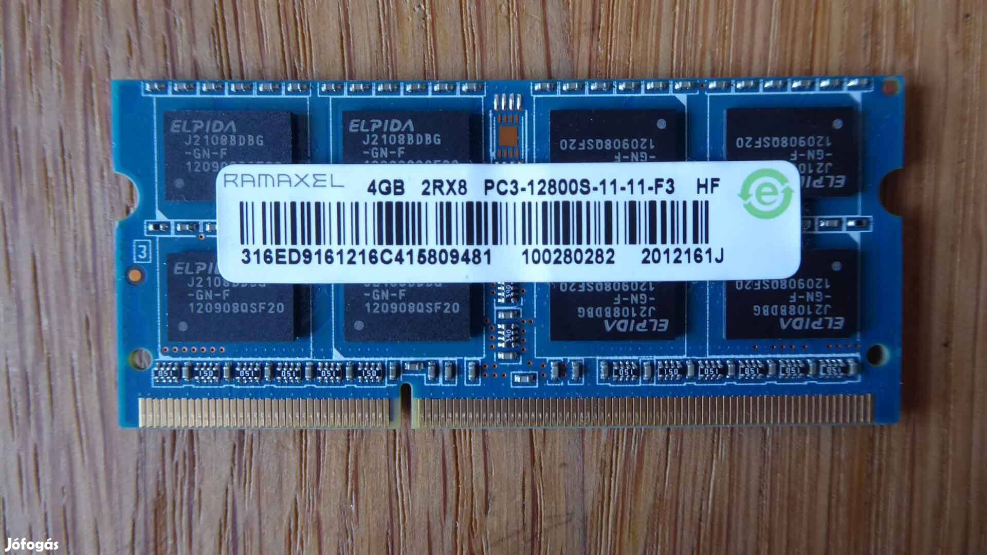 Laptop memória RAM DDR3 Elpida PC3-12800S 1.5V 4GB