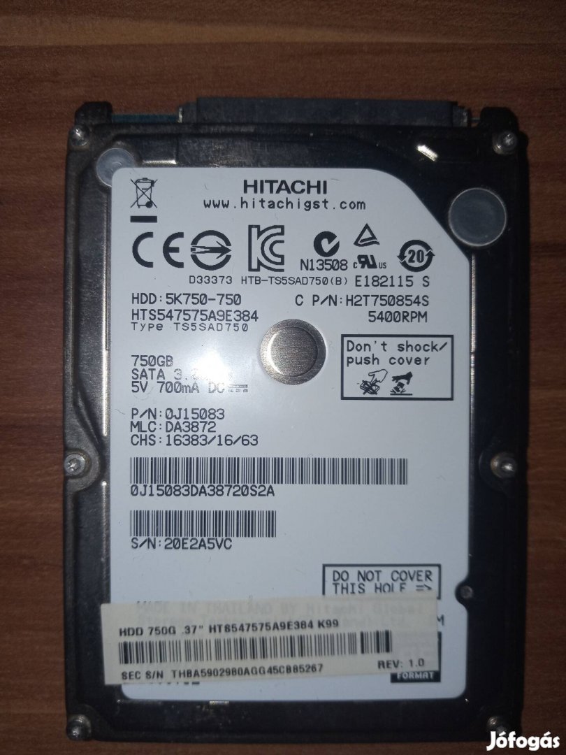 Laptopba Hitachi 750GB sata 100/100