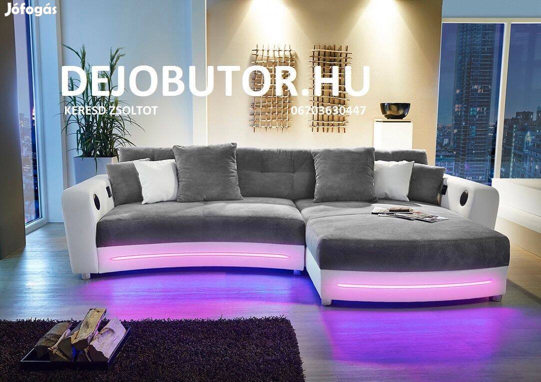 Laredo LED Bluetooth rugós kanapé ülőgarnitúra sarok 325x195 cm szürke