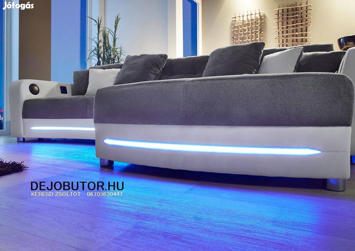 Laredo LED Bluetooth sarok kanapé szürke rugós ülőgarnitúra 325x195 cm