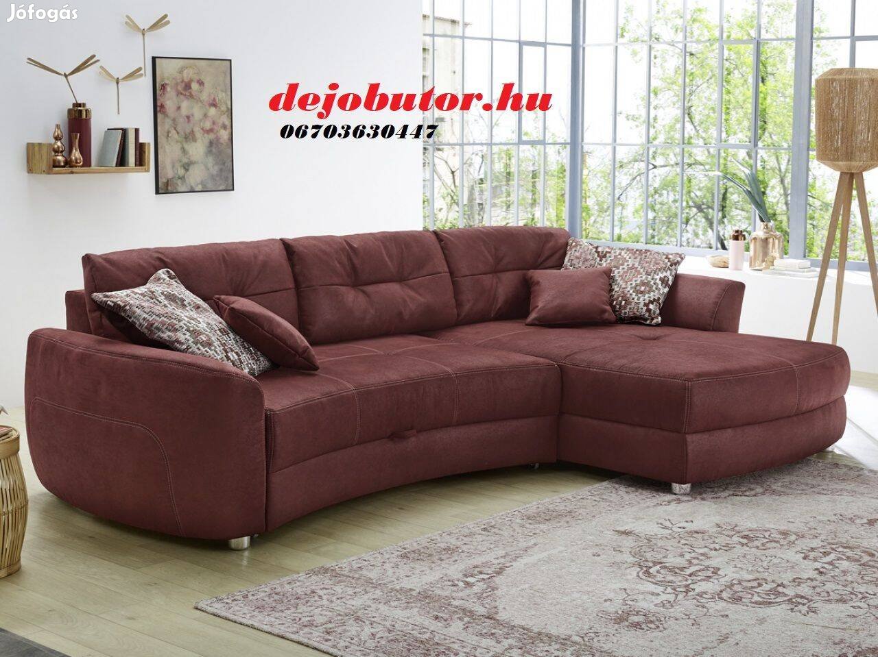 Largo rugós sarok kanapé ülőgarnitúra 325x195cm ágyazható bordó selyem