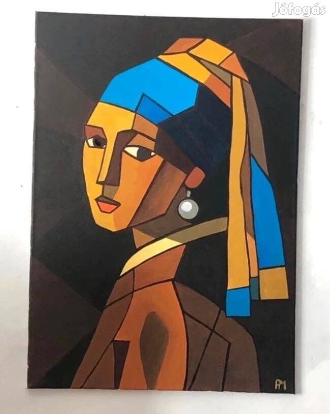 Leány gyöngy fülbevalóval - akril festmény