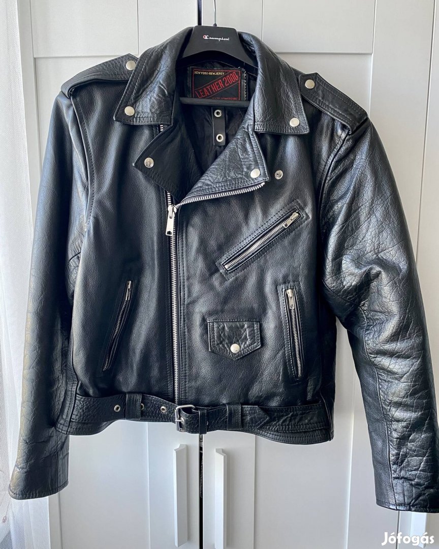 Leather 2000 vintage vastag motoros bőrkabát 