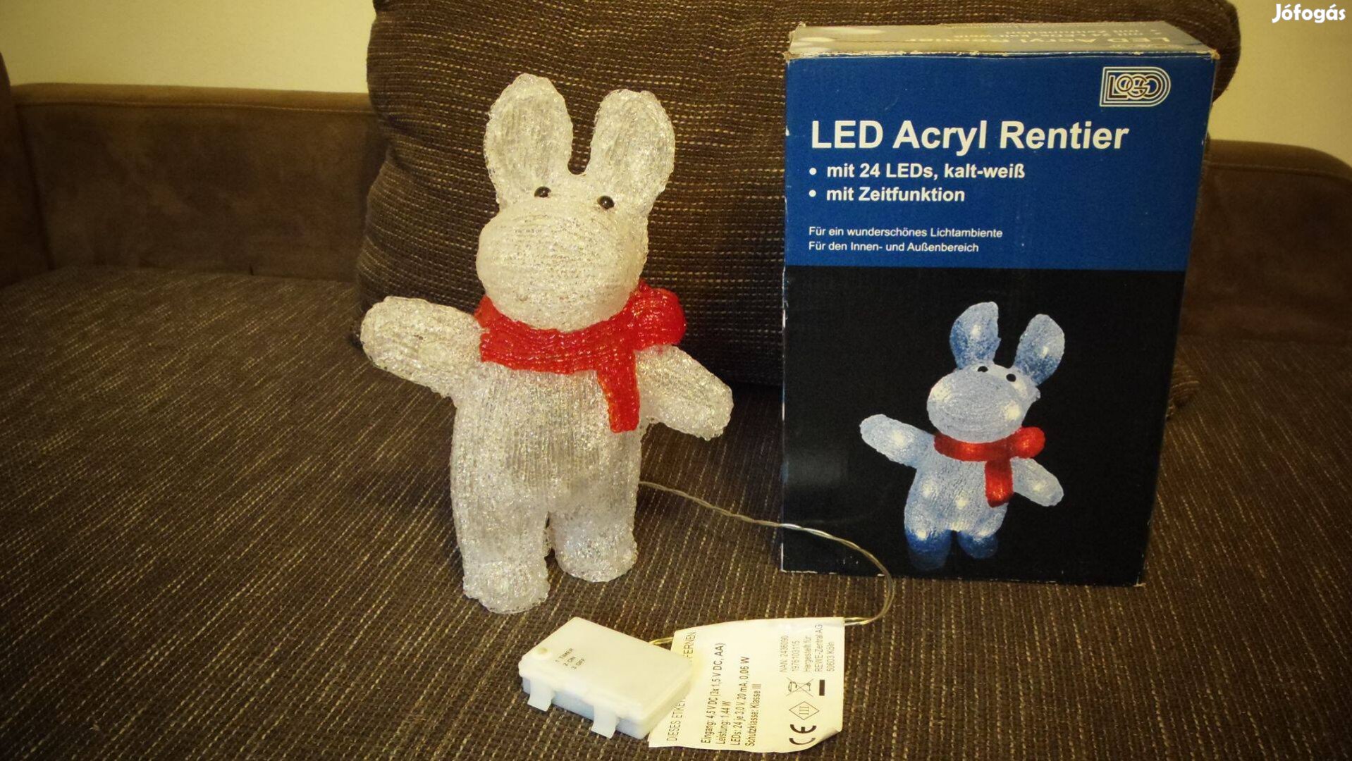 Led akril rénszarvas ablakdísz, karácsonyi fény (30cm, Új, 2 funkciós)