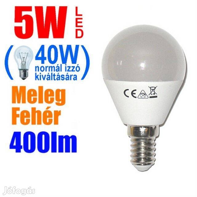 Ledes Izzó LED Égő Lámpa E14 - Melegfehér 5W 400lm _