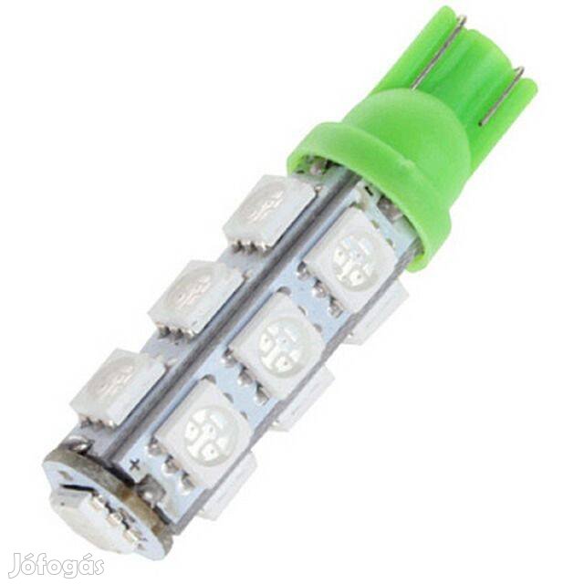 Ledes T10 Autó Izzó 13 SMD LED ( 5050 ) 12V Zöld _